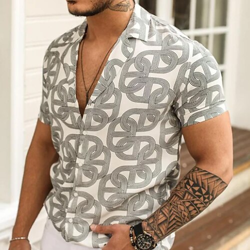 

Men's Shirt Chains Turndown Street Casual Button-Down Short Sleeve Tops Casual Fashion Breathable Gray / Summer