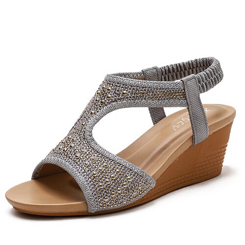 

Women's Sandals Wedge Sandals Wedge Heel Open Toe Elegant Casual Daily Knit PU Leather Elastic Band Spring Summer Solid Colored Almond Black Gray