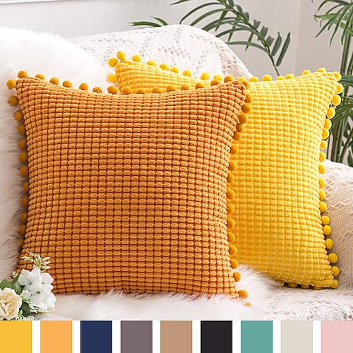 

1 pcs Con Polyester Pillow Cover with Pompom Comfortable Modern Square Seamed Traditional Classic