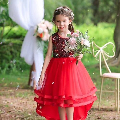 

Kids Little Girls' Dress Solid Colored Tulle Dress Party Daily Sequins Green Blue Red Knee-length Sleeveless Princess Cute Dresses Spring Summer Slim 3-10 Years