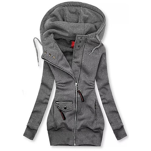 

Damen Übergröße Jacke Tasche Kariert Glatt Verabredung Urlaub Langarm Mit Kapuze Standard Winter Herbst Schwarz Hellgrau Grau L XL XXL 3XL 4XL