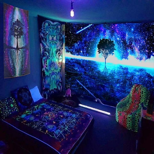 

Trippy Blacklight 230x180cm Tapestry Christmas Wall Hanging Magic Color Hanging Cloth Home Decoration Background Cloth