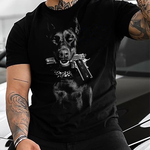 

Herre T-shirt Cool skjorte Hund Rund hals Trykt mønster udendørs Gade Kortærmet Trykt mønster Tøj Sport Designer Afslappet Stor og høj