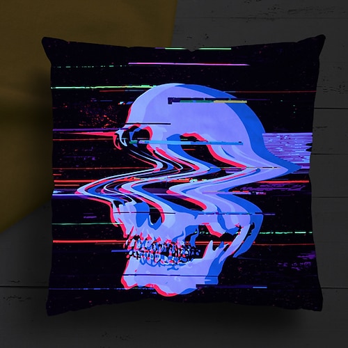 

Halloween UV Reactive Cushion Cover 1PC Soft Decorative Skull Square Throw Pillow Cover Cushion Case Pillowcase for Bedroom Livingroom Superior Quality Machine Washable Indoor Cushion for Sofa Couch Bed Chair