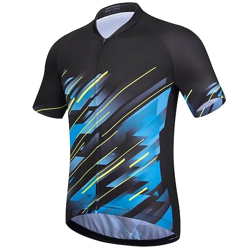 

21Grams Men's Cycling Jersey Short Sleeve Bike Top with 3 Rear Pockets Mountain Bike MTB Road Bike Cycling Breathable Quick Dry Moisture Wicking Reflective Strips Blue Black Stripes Polyester Spandex