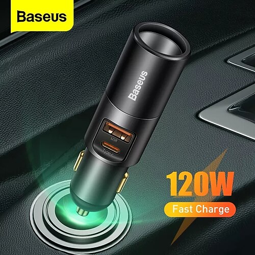

Baseus 120W USB Car Charger 4.0 3.0 PD Fast Charge Car Cigarette Lighter Charger