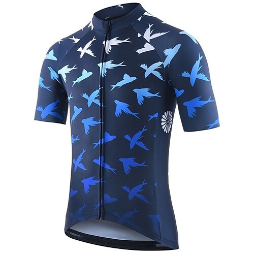 

21Grams Men's Cycling Jersey Short Sleeve Bike Top with 3 Rear Pockets Mountain Bike MTB Road Bike Cycling Breathable Quick Dry Moisture Wicking Reflective Strips Dark Navy Graphic Polyester Spandex