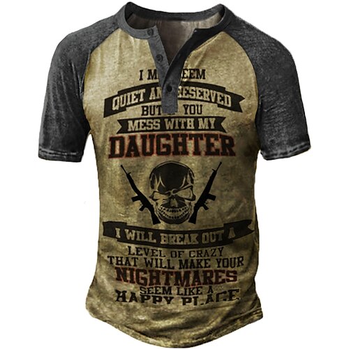 

Homens Camiseta Camisa Henley Camisetas Gráfico Bloco de cor Caveiras Henley Marron Impressão 3D Tamanho Grande Ao ar livre Diário Manga Curta Botão para baixo Imprimir Roupa Básico Casual Clássico