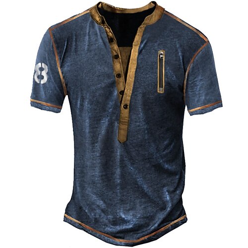 

Men's Henley Shirt Tee T shirt Tee 3D Print Graphic Patterned Color Block Plus Size Henley Daily Sports Zipper Button-Down Short Sleeve Tops Designer Basic Classic Comfortable Blue Army Green Khaki