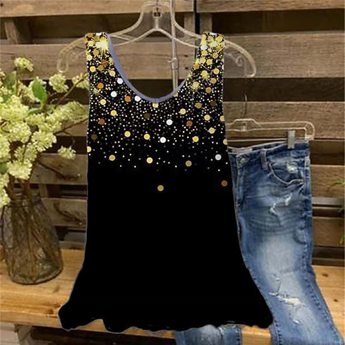 

Women's Plus Size Tops Tank Top Polka Dot Print Sleeveless V Neck Streetwear Daily Holiday Cotton Spandex Jersey Spring Summer Black