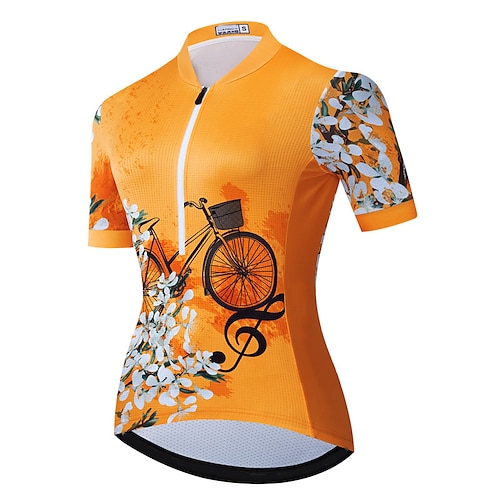 

21Grams Women's Short Sleeve Cycling Jersey Bike Top with 3 Rear Pockets Mountain Bike MTB Road Bike Cycling Breathable Quick Dry Moisture Wicking Orange Floral Botanical Spandex Polyester Sports