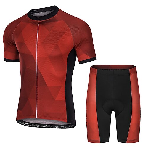

21Grams Men's Cycling Jersey with Shorts Short Sleeve Mountain Bike MTB Road Bike Cycling RedBlack Patchwork Geometic Bike Clothing Suit 3D Pad Breathable Quick Dry Moisture Wicking Back Pocket