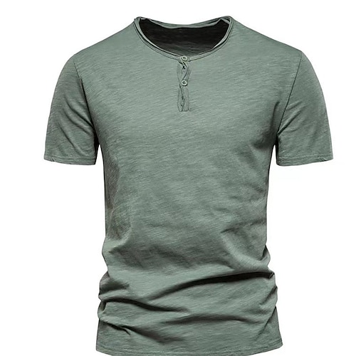 

Hombre Camiseta Plano Henley Calle Casual Manga Corta Abotonar Ropa 100% Algodón Moda Casual Cómodo Estilo playero