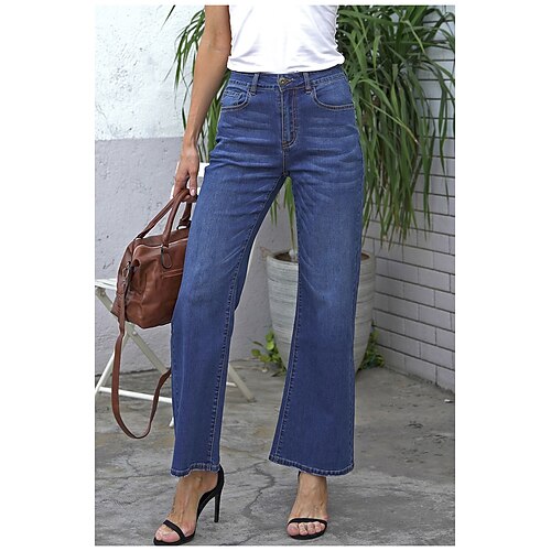 

Women's Culottes Wide Leg Pants Trousers Jeans Denim Blue Black Mid Waist Fashion Casual Weekend Side Pockets Micro-elastic Full Length Comfort Plain S M L XL XXL
