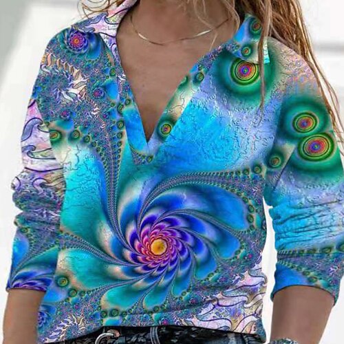 

Women's Plus Size Tops Blouse Shirt Floral Print Long Sleeve Shirt Collar Streetwear Preppy Daily Weekend Polyester Spring Summer Blue Red