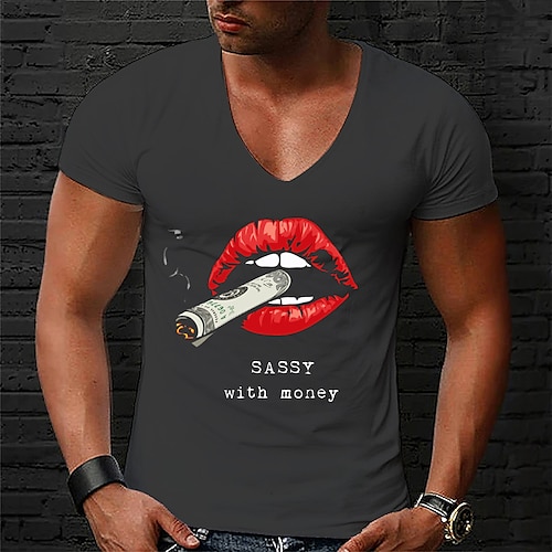 

Men's Unisex T shirt Tee Hot Stamping Mouth Letter V Neck Street Casual Print Short Sleeve Tops Designer Simple Basic Casual Black Dark Gray Navy Blue / Summer