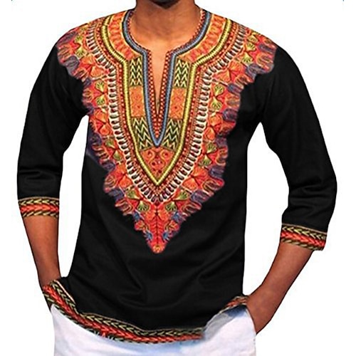 

Adults Men's African Print Dashiki T-shirt Modern African Outfits For Party Polyester Masquerade T-shirt