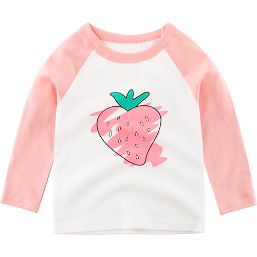 

Kids Girls' T shirt Strawberry Birthday Long Sleeve Cute Cotton 2-8 Years Winter Pink