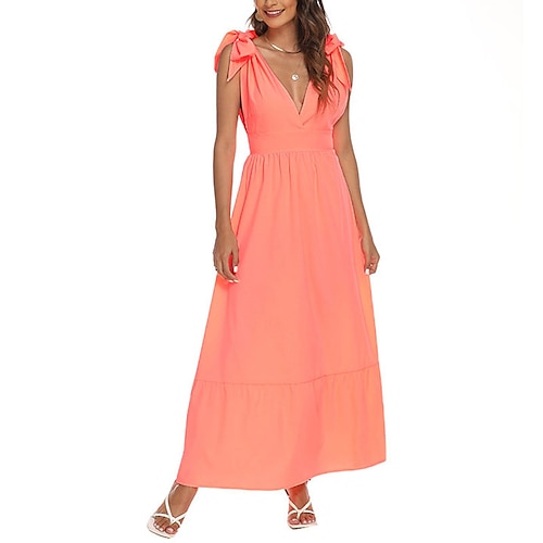 

Women's Swing Dress Maxi long Dress Blue Pink Yellow Orange Sleeveless Solid Color Ruched Spring Summer V Neck Stylish Casual Vacation 2022 S M L XL XXL 3XL 4XL 5XL