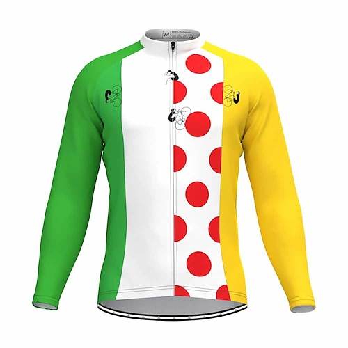 

21Grams Men's Cycling Jersey Long Sleeve Bike Jersey Top with 3 Rear Pockets Mountain Bike MTB Road Bike Cycling Breathable Quick Dry Moisture Wicking Reflective Strips Green Polka Dot Color Block