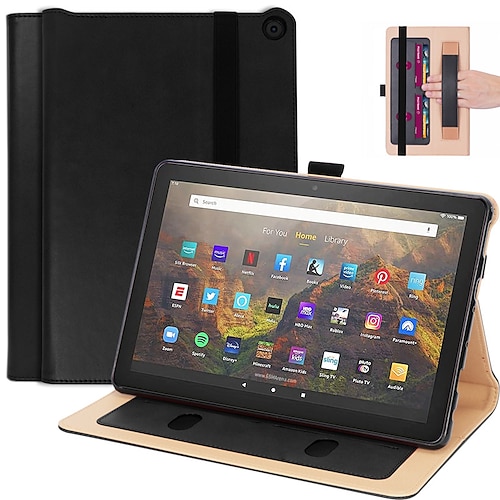 

Tablet Case Cover For Amazon Kindle Fire HD 10 / Plus 2021 2021 Portable Card Holder Handle Solid Colored TPU PU Leather
