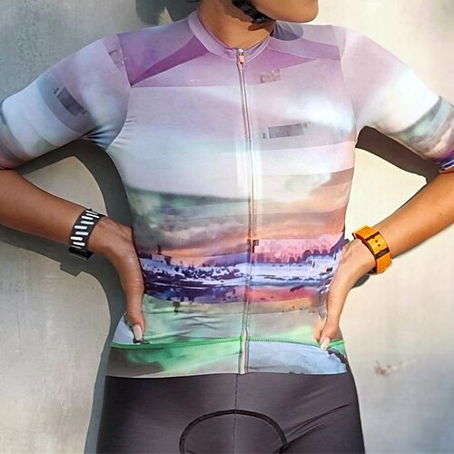 

21Grams Women's Cycling Jersey Short Sleeve Bike Top with 3 Rear Pockets Mountain Bike MTB Road Bike Cycling Breathable Quick Dry Moisture Wicking Reflective Strips Purple Graphic Polyester Spandex
