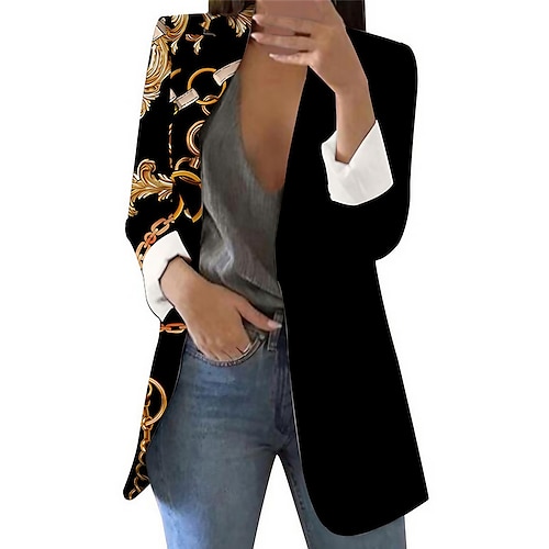 

Dame Blazer Åndbart udendørs Arbejde Gade Daglig Trykt mønster Åben Front Aftæpning Elegant Barok Regulær Overtøj Langærmet Forår Sommer Sort Blå Rød S M L XL XXL 3XL