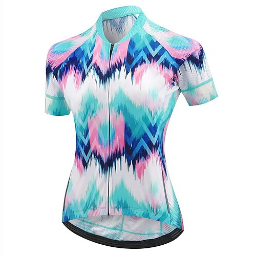 

21Grams Women's Cycling Jersey Short Sleeve Bike Top with 3 Rear Pockets Mountain Bike MTB Road Bike Cycling Breathable Quick Dry Moisture Wicking Reflective Strips Blue Graffiti Polyester Spandex