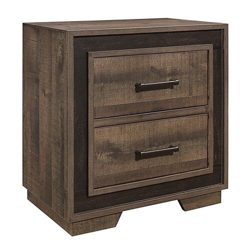 

Rustic Style 1pc Nightstand Two-Tone Finish Embossed Faux-Wood Bed Side Table Bedroom Furniture