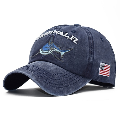 

1pcs New Wash Cotton America Flag Shark Embroider Men's Baseball Cap Women Snapback Hats For Men Bone Vintage Dad Hat