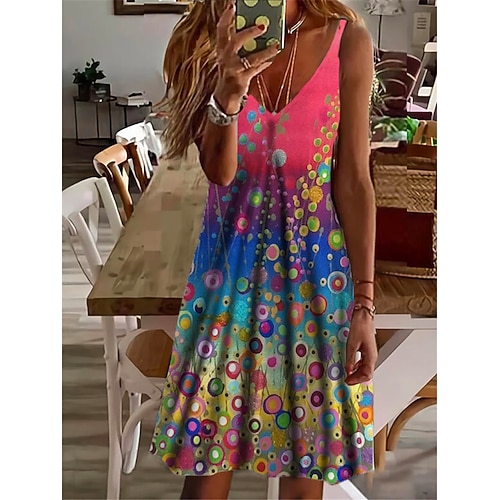 

Women's Casual Dress Shift Dress Slip Dress Mini Dress Rainbow Sleeveless Floral Print Spring Summer Spaghetti Strap 2022 S M L XL XXL 3XL
