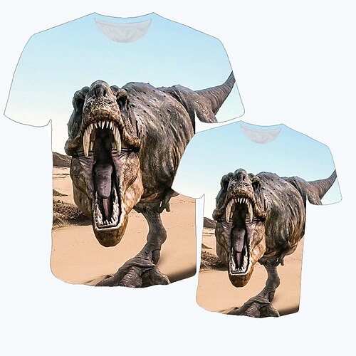 

Dad and Son T shirt Tops Animal Dinosaur Street Print Blue Yellow Brown Short Sleeve 3D Print Active Matching Outfits / Spring / Summer / Casual