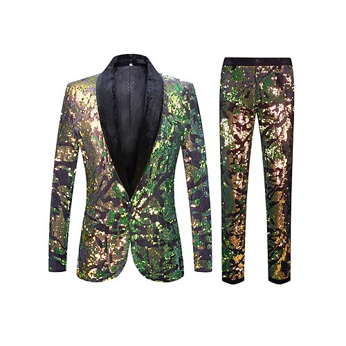 

Green Purple Blue Men's Halloween Party Tuxedos 2 Piece Shawl Collar Color Gradient Tailored Fit Single Breasted One-button 2022
