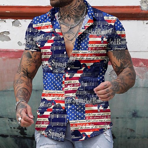 

Men's Shirt National Flag Turndown Street Casual 3D Button-Down Short Sleeve Tops Casual Fashion Comfortable Beach Royal Blue