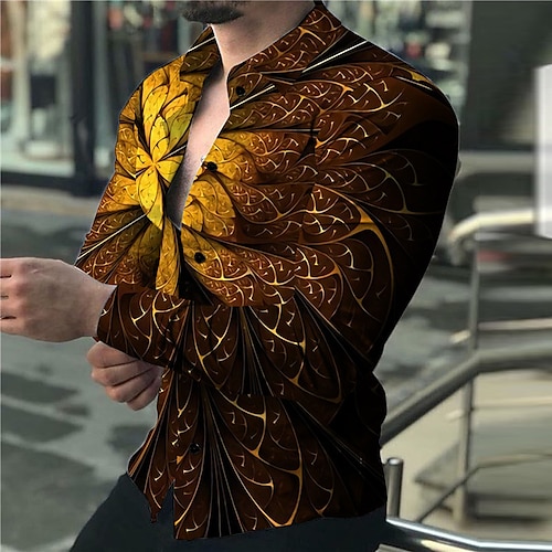 

Men's Shirt Graphic Shirt Floral Turndown Yellow 3D Print Outdoor Street Long Sleeve Button-Down Print Clothing Apparel Fashion Designer Casual Breathable / Summer / Spring / Summer