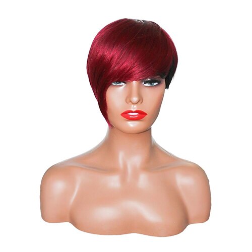 

Pixie Cut Short Bob Wig For Black Women Human Hair Wigs With Bangs Cosplay Brazilian TB/Burgundy Straight Full Machine Cheap Wig