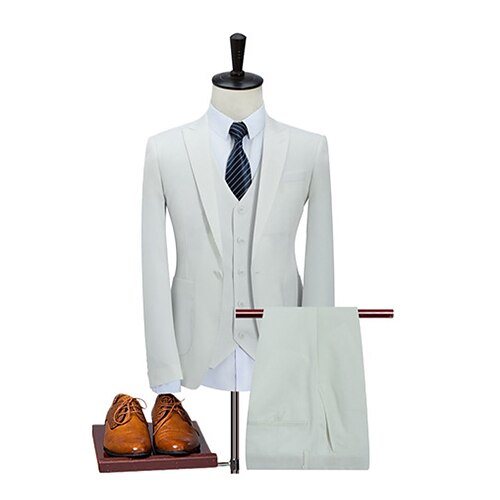 

White Solid Color TR Men's Suits 3 Piece