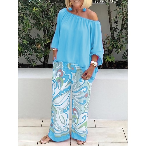 

Mujer Camisa Conjuntos de pantalones Básico Ropa de calle Verde Trébol Azul Piscina Casual Diario Graphic Estampado Un Hombro S M L XL XXL