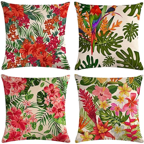 

Floral Double Side Cushion Cover 4PC Soft Decorative Square Throw Pillow Cover Cushion Case Pillowcase for Bedroom Livingroom Superior Quality Machine Washable Indoor Cushion for Sofa Couch Bed Chair