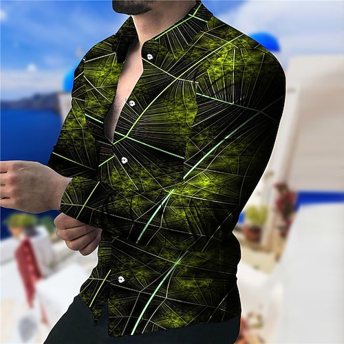 

Men's Shirt Graphic Shirt Leaves Turndown Green Purple Dark Green Red 3D Print Outdoor Street Long Sleeve Button-Down Print Clothing Apparel Fashion Designer Casual Breathable / Summer / Spring