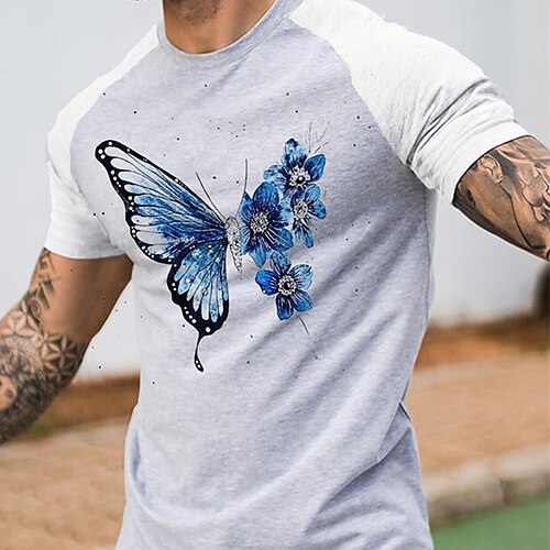 

Men's Unisex T shirt Tee Butterfly Graphic Prints Crew Neck Gray Outdoor Street Short Sleeve Print Clothing Apparel Sports Designer Casual Big and Tall / Summer / Summer