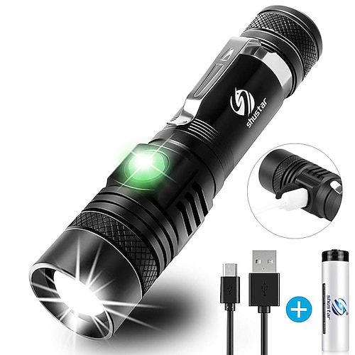 

Shustar Ultra Bright LED Flashlight With XP-L V6 LED lamp beads Waterproof Torch Zoomable 3 lighting modes Multi-function USB charging