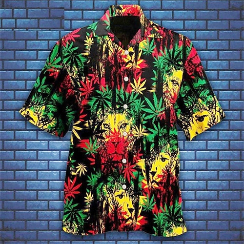 

Men's Shirt 3D Print Leaves Turndown Street Daily 3D Button-Down Short Sleeve Tops Casual Fashion Breathable Comfortable Green / Black
