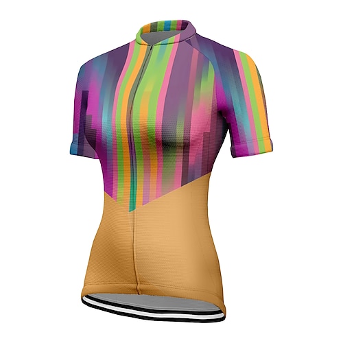 

21Grams Women's Short Sleeve Cycling Jersey Bike Jersey Top with 3 Rear Pockets Mountain Bike MTB Road Bike Cycling Breathable Quick Dry Moisture Wicking Purple Yellow Red Stripes Spandex Polyester