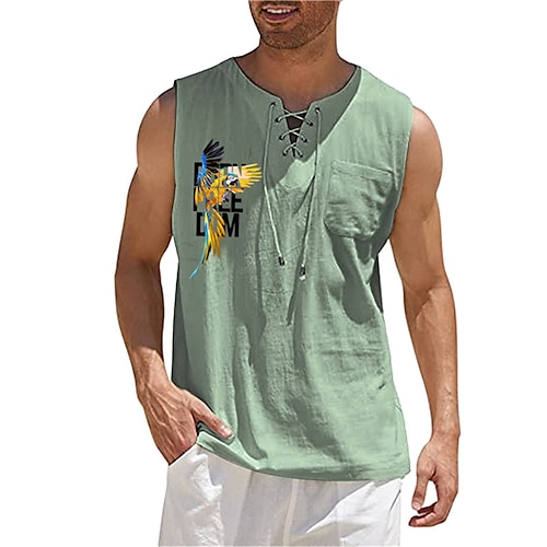 

Men's Shirt Graphic Wings V Neck Green Khaki Light Blue Gray Hot Stamping Outdoor Street Sleeveless Lace up Print Clothing Apparel Fashion Designer Casual Big and Tall / Summer / Spring / Summer