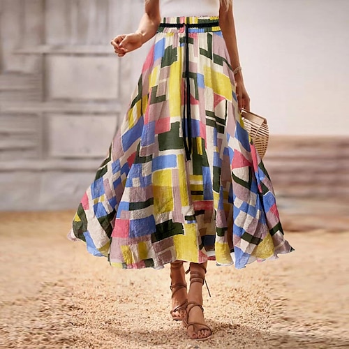 

Women's Skirt Swing Maxi Polyester Green Blue Pink Yellow Skirts Summer Print Fashion Boho Hippie Gypsy Casual Daily Weekend S M L