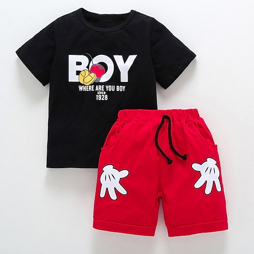 

Kids Boys T-shirt Shorts Clothing Set 2 Pieces Short Sleeve Red Cartoon Letter Ruched Drawstring Print Street Outdoor Active Daily Regular 2-8 Years