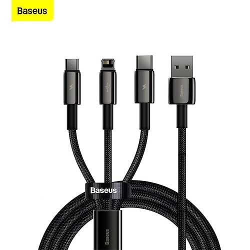 

Baseus Multi 3 in 1 USB Long Charger Cable 1.5M/5Ft 3.5A PD Fast Braided Charging Cord Universal Multiple Ports Long Charging Cable with USB C/Micro USB/Lightning Connector for iPhones Android Huawei