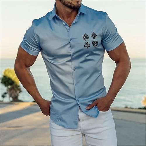 

Men's Shirt Hot Stamping Graphic Patterned Poker Turndown Street Casual Button-Down Print Short Sleeve Tops Designer Casual Fashion Big and Tall Blue / Summer