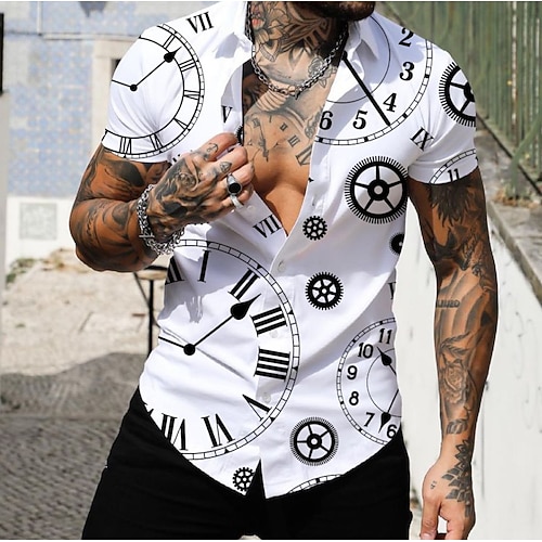 

Men's Shirt Color Block Turndown Street Casual Tops Fashion Streetwear Muscle White
